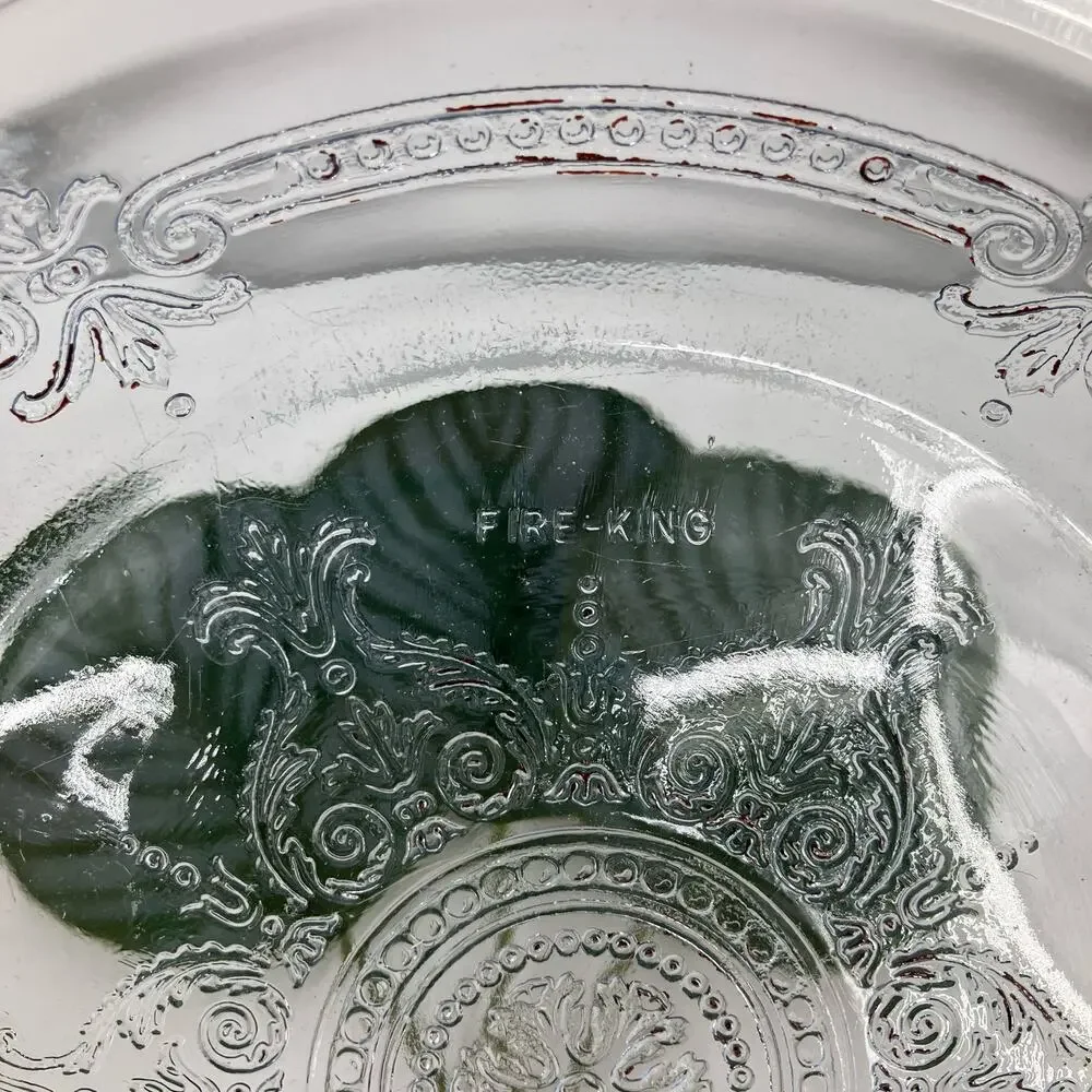 Vintage 1940s Fire King Sapphire Blue Tint Glass Philbe Mandala Pie Dish Plate
